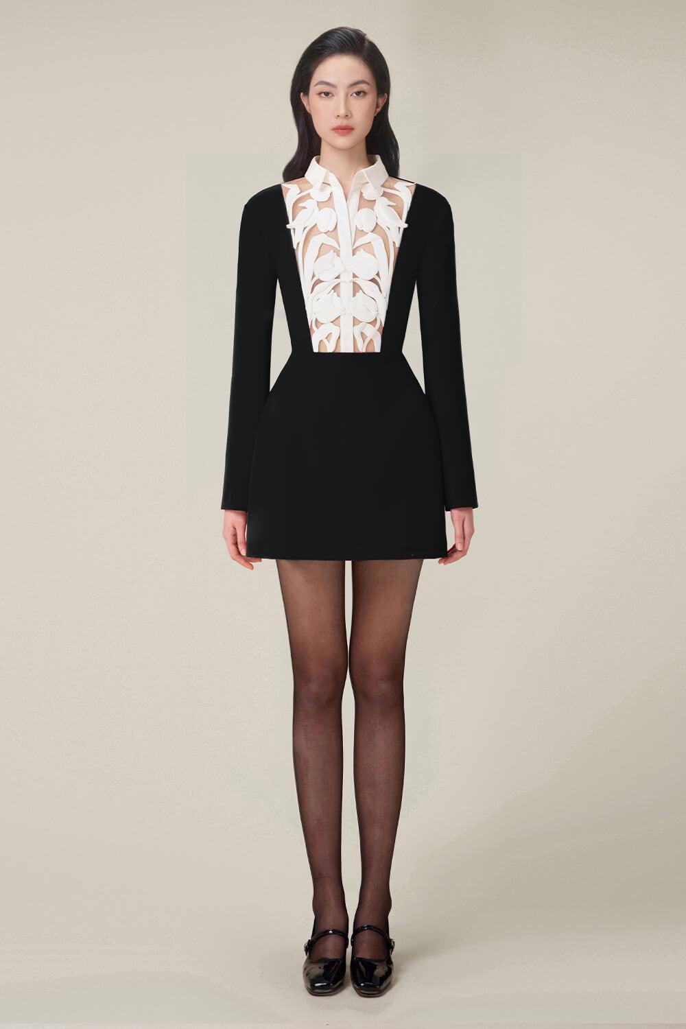 Flowering Girl Women hollow a-line mini Dress in black