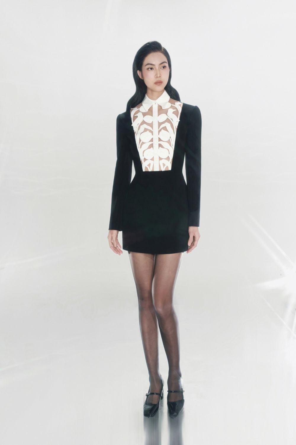 Flowering Girl Women hollow a-line mini Dress in black