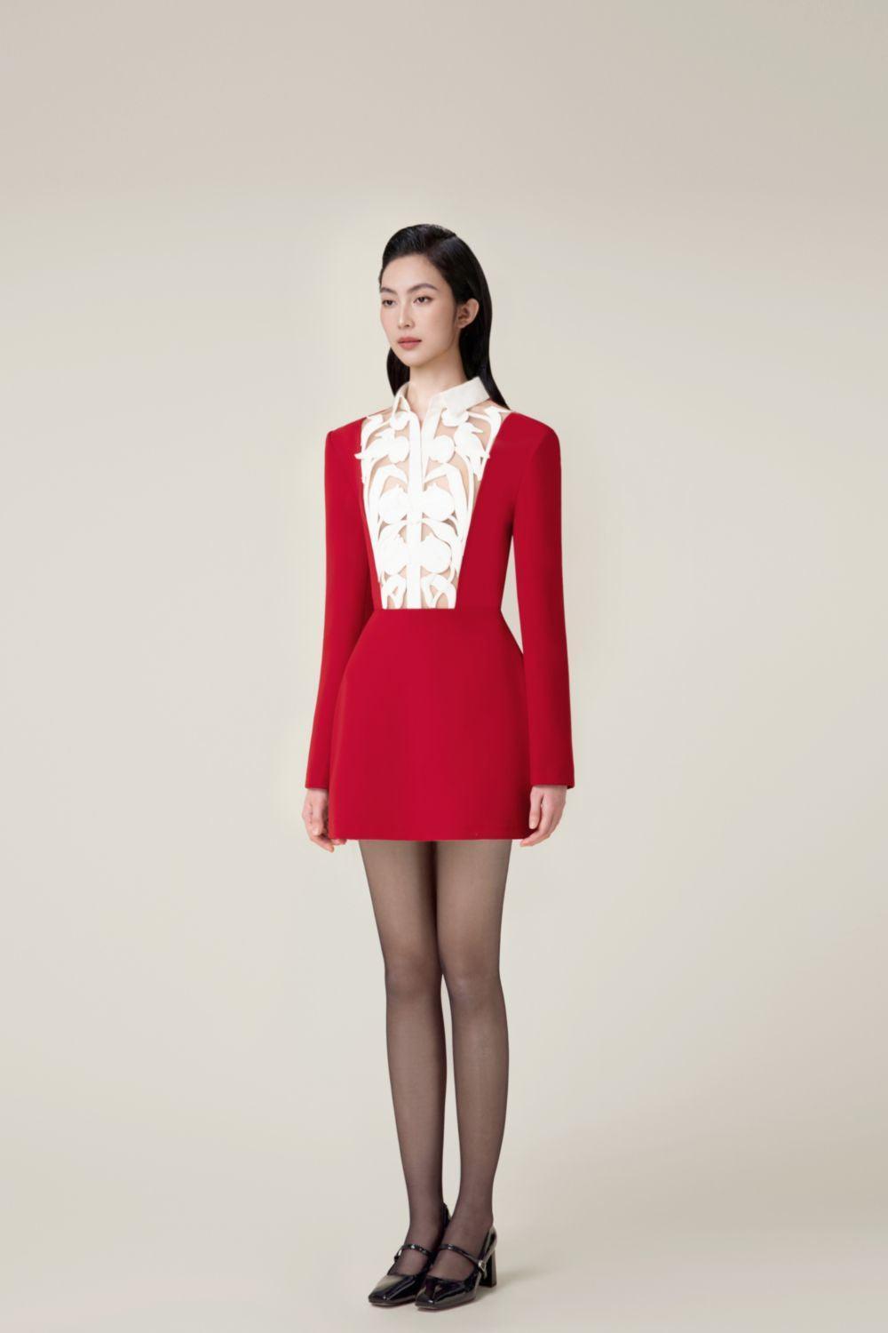 Flowering Girl Women hollow a-line mini Dress in red