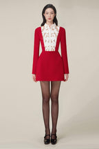 Flowering Girl Women hollow a-line mini Dress in red