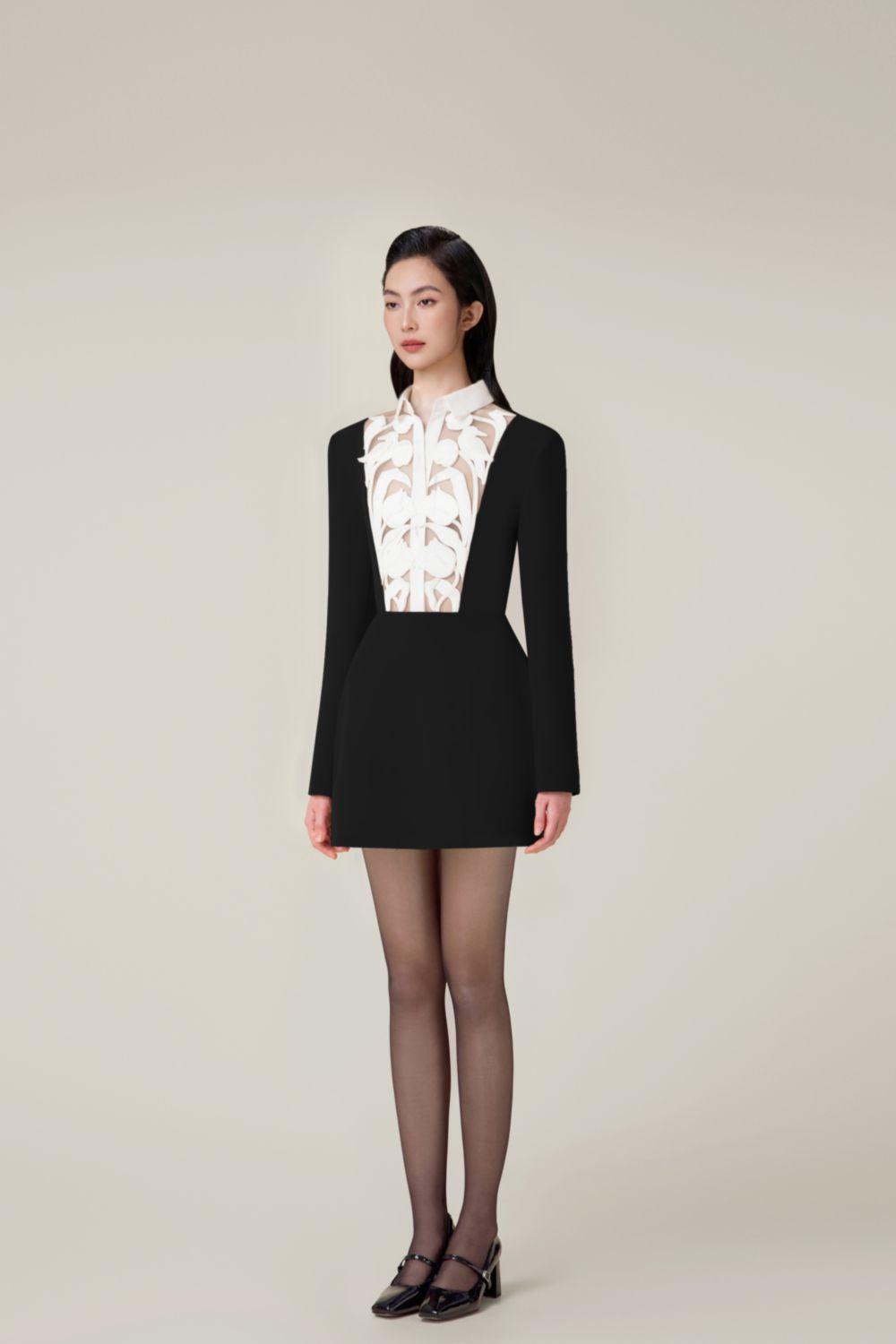 Flowering Girl Women hollow a-line mini Dress in black