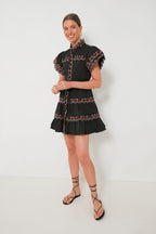 Flowering Girl Women Wavy Ruched Trim Mini Dress In Black