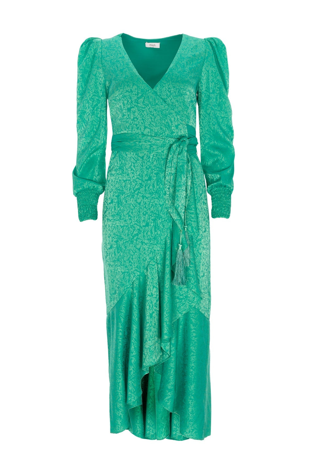 Flowering Girl Women Grace - Green Jacquard Long-Sleeved Wrap Dress