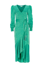 Flowering Girl Women Grace - Green Jacquard Long-Sleeved Wrap Dress