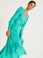 Flowering Girl Women Grace - Green Jacquard Long-Sleeved Wrap Dress