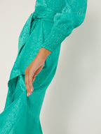 Flowering Girl Women Grace - Green Jacquard Long-Sleeved Wrap Dress