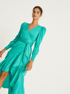 Flowering Girl Women Grace - Green Jacquard Long-Sleeved Wrap Dress