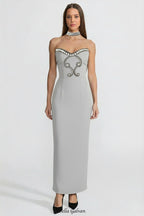 alyssa Gray Crystal Embellished Strapless Gown with Choker