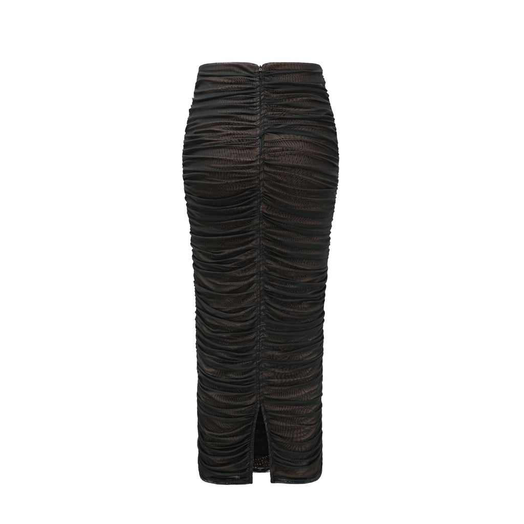 Flowering Girl Women Gwenonwy black ruched mesh top & skirt matching set