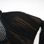 Flowering Girl Women Gwenonwy black ruched mesh top & skirt matching set