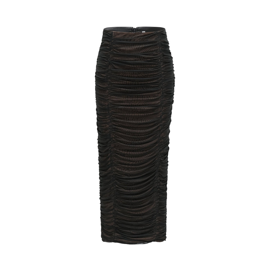 Flowering Girl Women Gwenonwy black ruched mesh top & skirt matching set