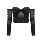 Flowering Girl Women Gwenonwy black ruched mesh top & skirt matching set