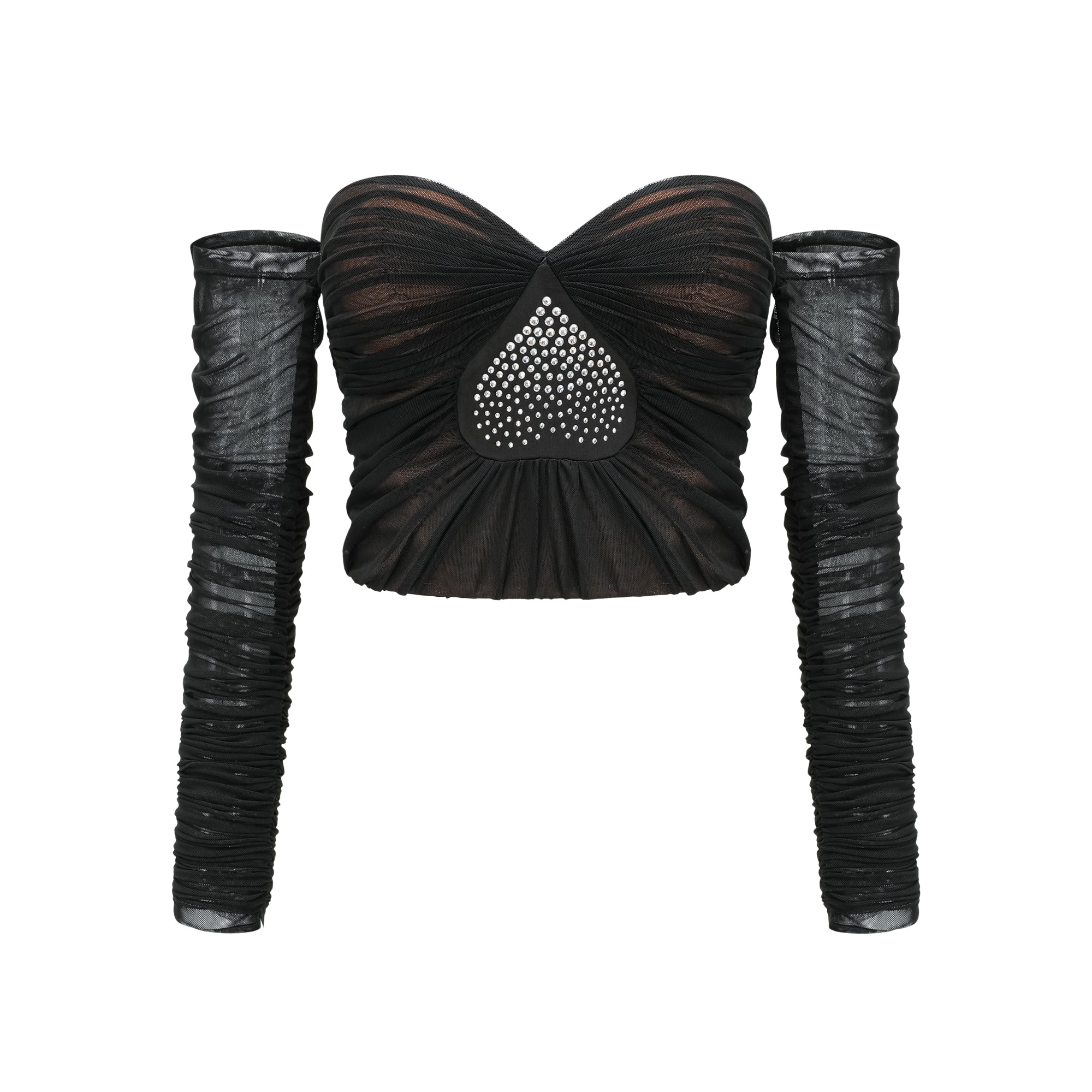 Flowering Girl Women Gwenonwy black ruched mesh top & skirt matching set