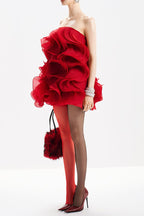 Flowering Girl Women Verna Multi-Layered 3d Pleated Mini Dress In Red