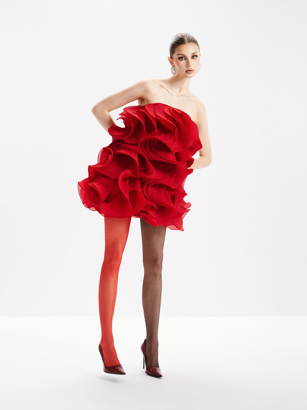 Flowering Girl Women Verna Multi-Layered 3d Pleated Mini Dress In Red