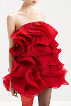 verna Multi-layered 3d pleated mini dress in red