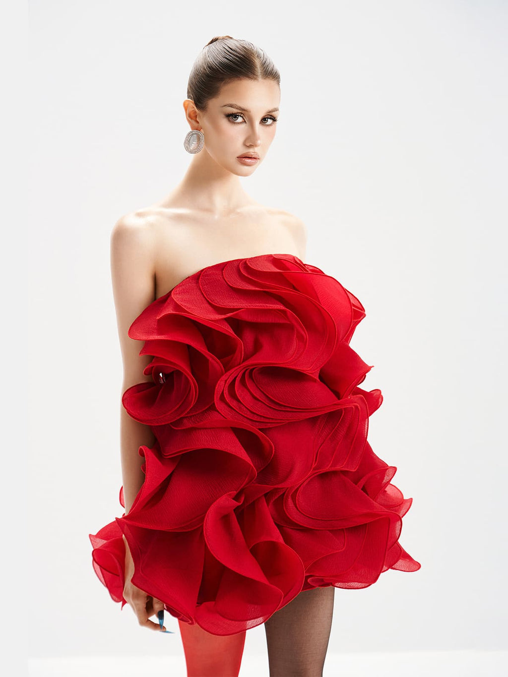 Flowering Girl Women Verna Multi-Layered 3d Pleated Mini Dress In Red