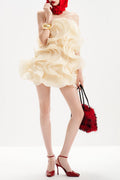 Flowering Girl Women Verna Multi-Layered 3d Pleated Mini Dress In Beige