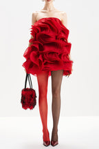 Flowering Girl Women Verna Multi-Layered 3d Pleated Mini Dress In Red
