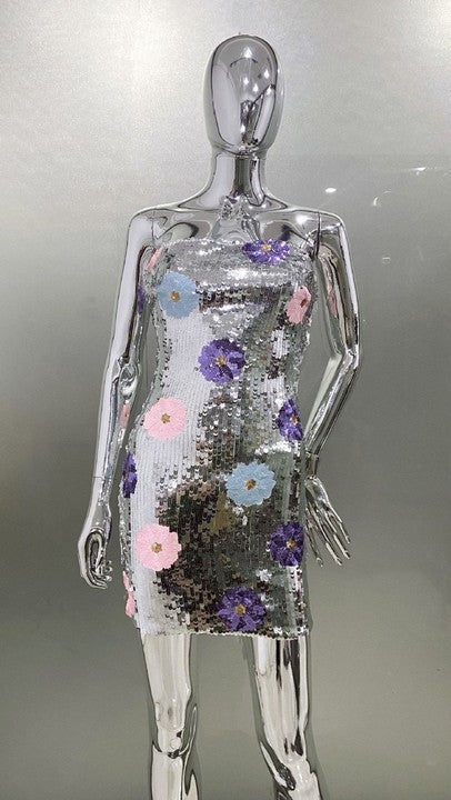 Flowering Girl Women STRAPLESS FLORAL SEQUIN DRESS
