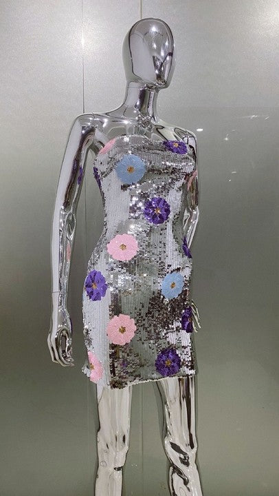 Flowering Girl Women STRAPLESS FLORAL SEQUIN DRESS