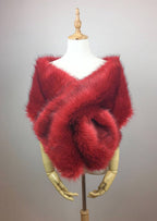 hulda Fur Shawl in wine red