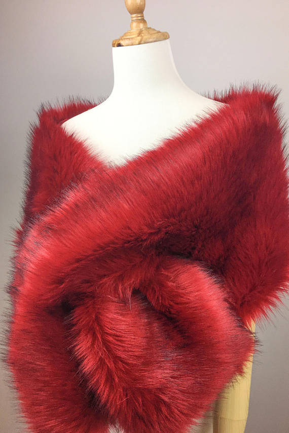 hulda Fur Shawl in wine red
