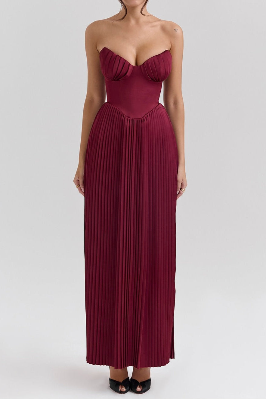 Flowering Girl Women Pleated Slim Tube Maxi Dress