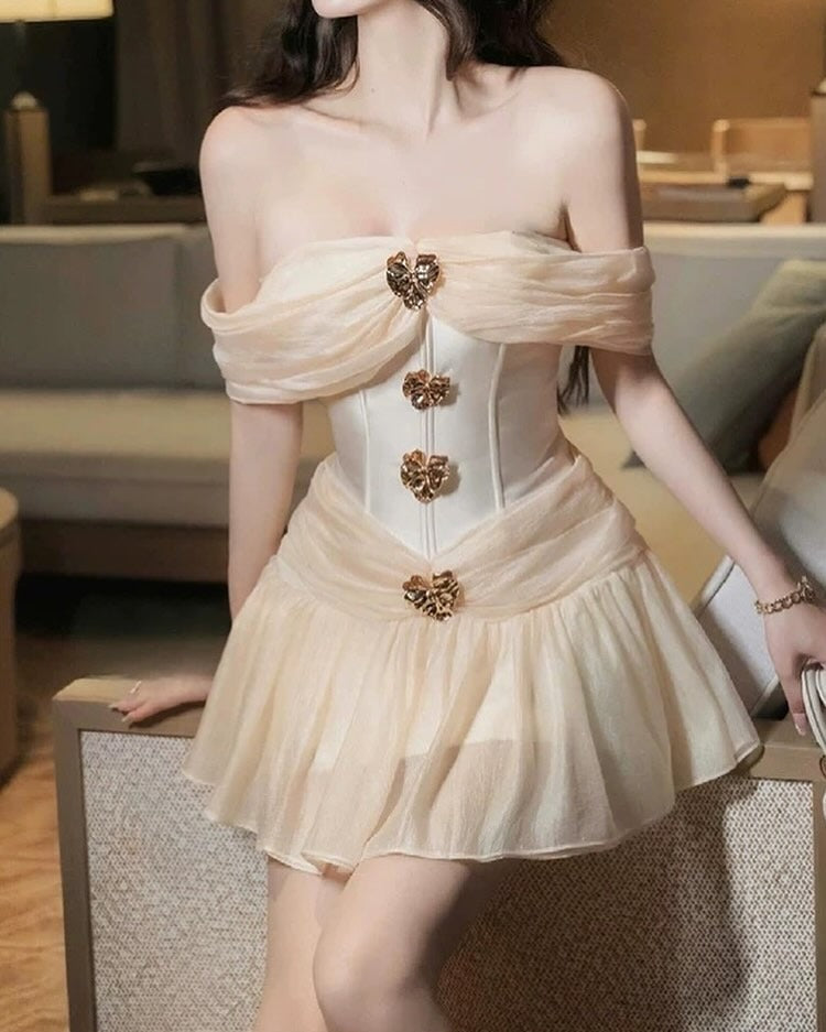 Flowering Girl Women Emerald Fit And Flare Corset Waist Chiffon Mini Dress