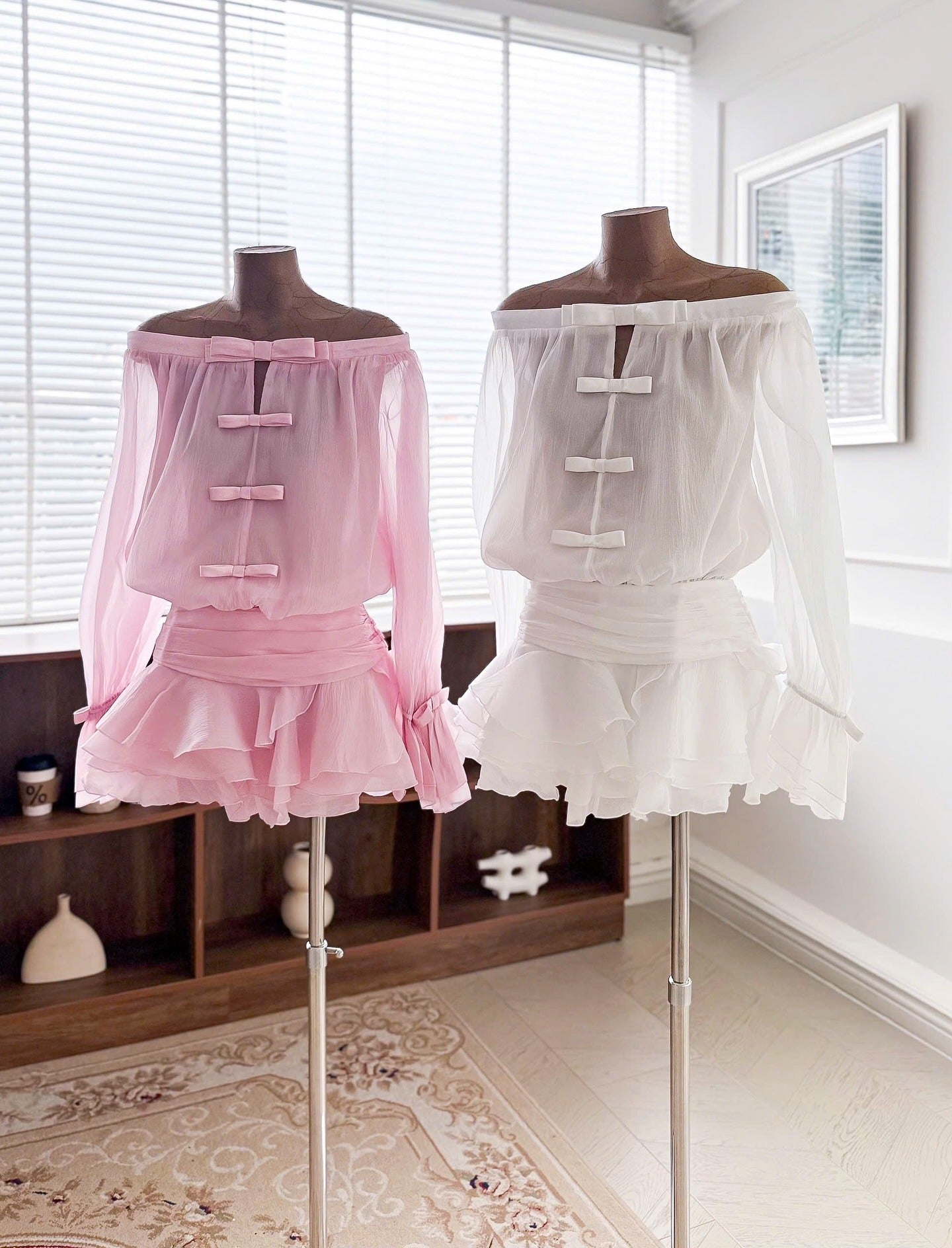 Flowering Girl Women Puff Sleeve Strapless Mini Dress In Misty Pink