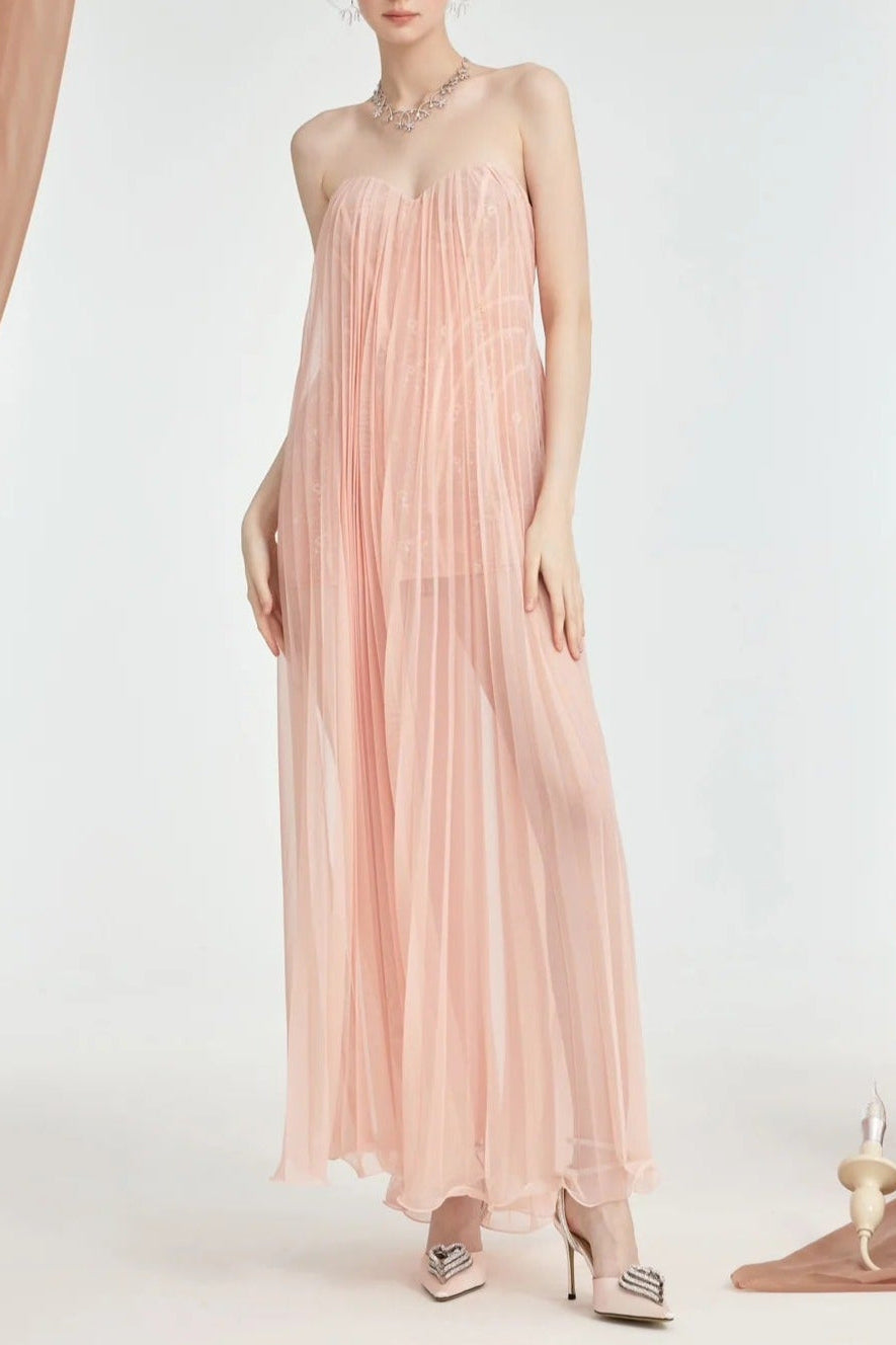Flowering Girl Women Thea Strapless Mesh Backless Maxi Dress In Pink