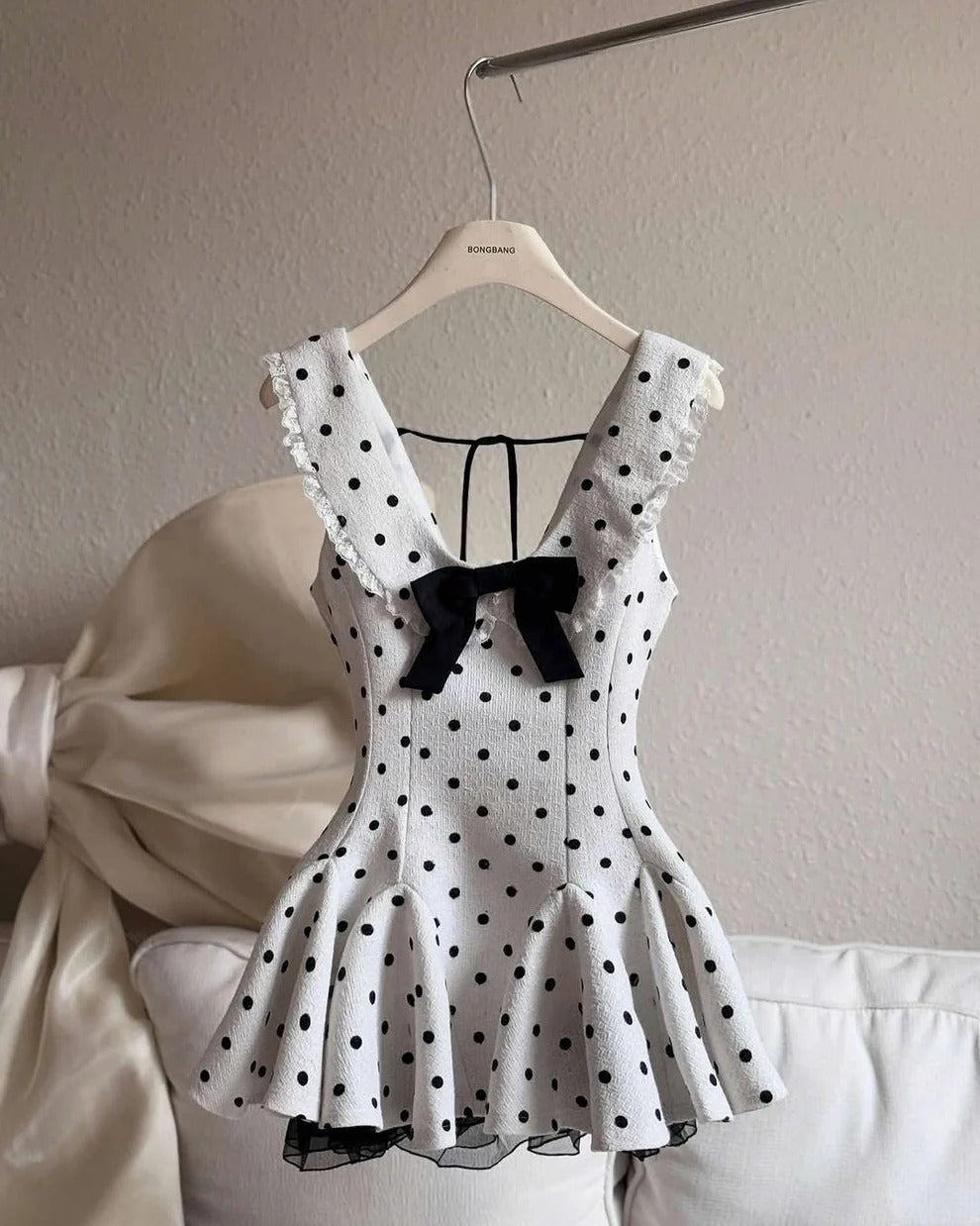 Flowering Girl Women Arlo Dot Bow Lace Ruffle Mini Dress