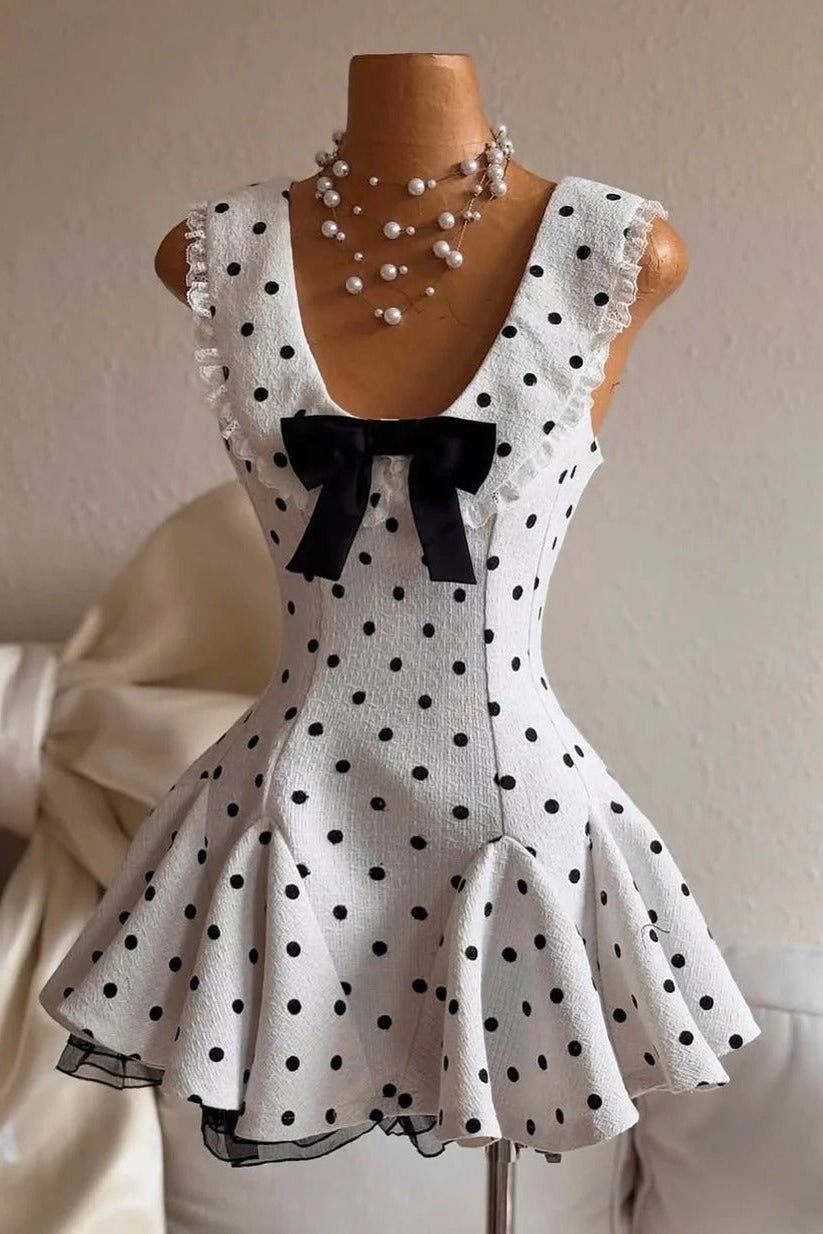 Flowering Girl Women Arlo Dot Bow Lace Ruffle Mini Dress