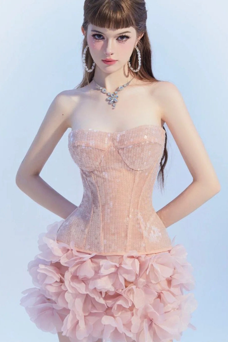 Flowering Girl Women Strapless Corset Mini Dress In Pink