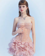 Flowering Girl Women Strapless Corset Mini Dress In Pink