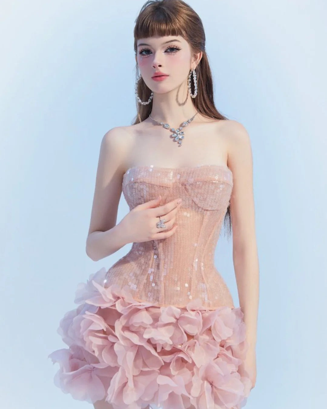 Flowering Girl Women Strapless Corset Mini Dress In Pink
