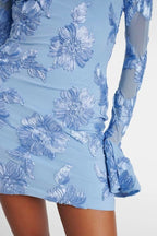 Floral-Embroidered Mesh Mini Dress In Blue