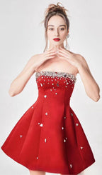 Red Crystal-Embellished Strapless Mini Dress