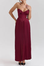 Flowering Girl Women Pleated Slim Tube Maxi Dress
