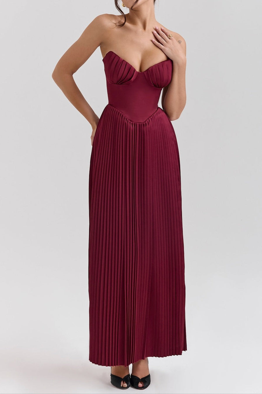 Flowering Girl Women Pleated Slim Tube Maxi Dress