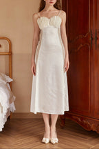 marjorie Shell Pleated Satin Midi Dress in white