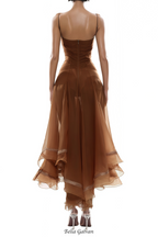 xaviera Rust Asymmetrical Midi Dress in Brown