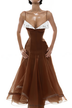 xaviera Rust Asymmetrical Midi Dress in Brown