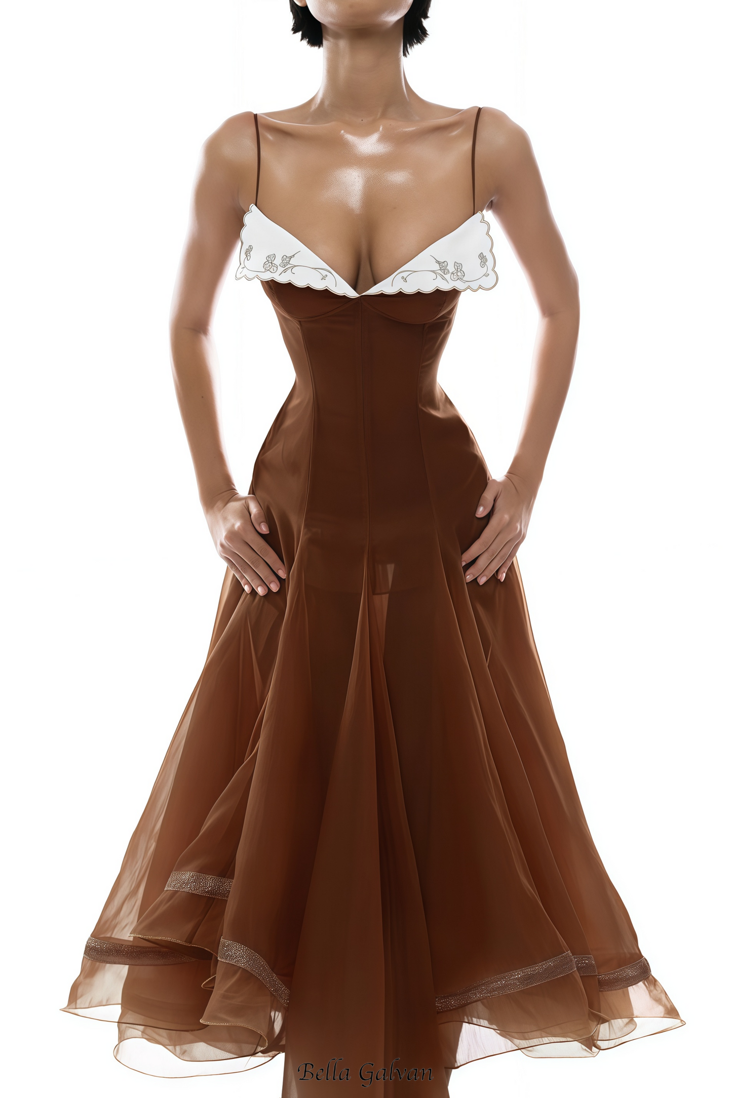 xaviera Rust Asymmetrical Midi Dress in Brown
