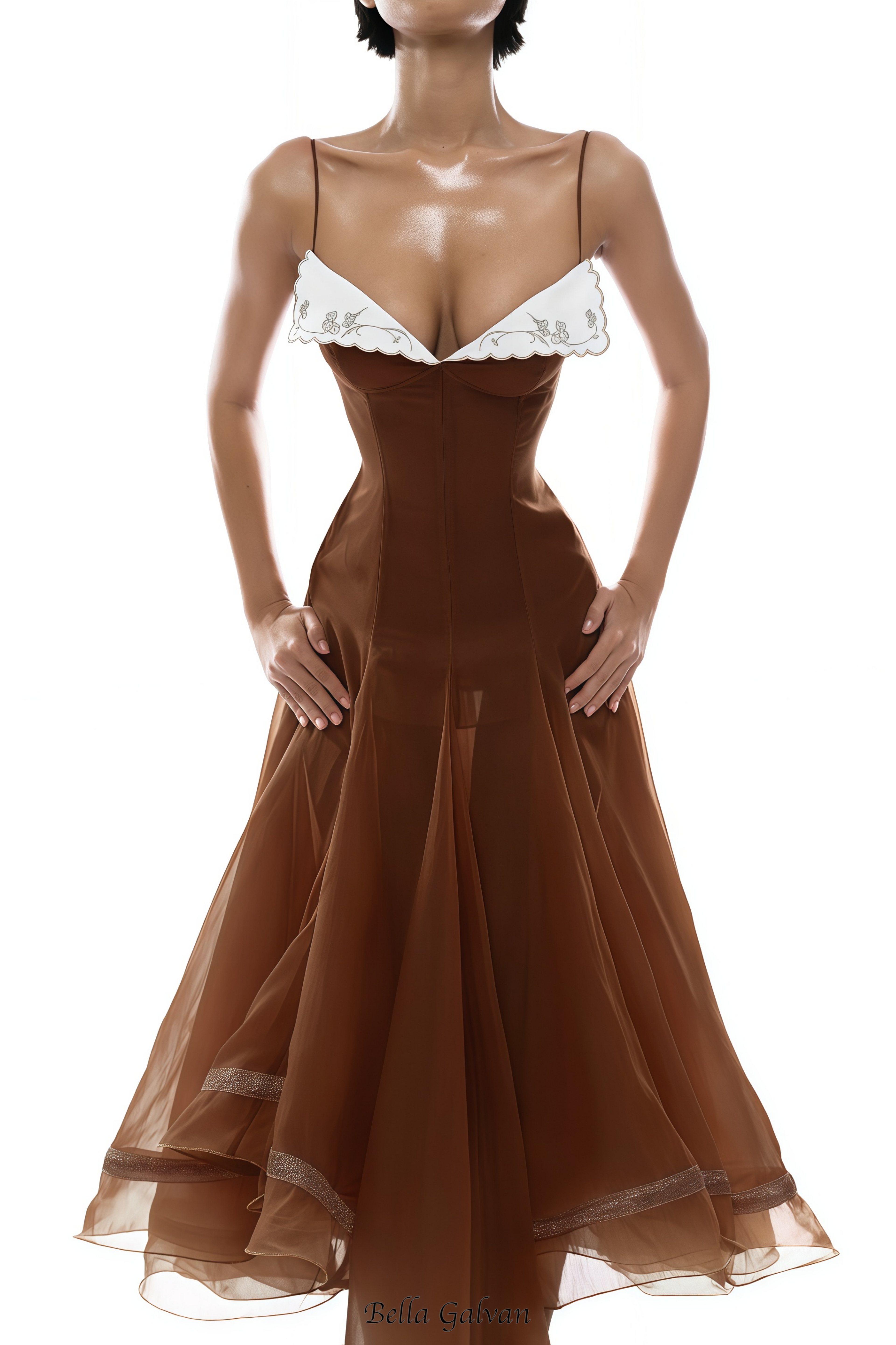 xaviera Rust Asymmetrical Midi Dress in Brown