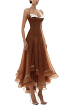 xaviera Rust Asymmetrical Midi Dress in Brown