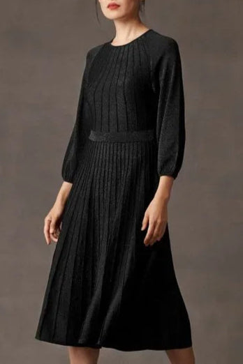 Flowering Girl Women Knitted Dress In Black Metallic Midi