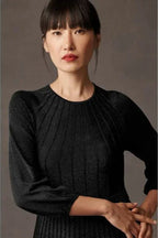 Flowering Girl Women Knitted Dress in Black Metallic Midi