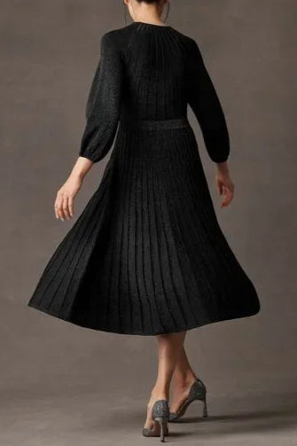 Flowering Girl Women Knitted Dress in Black Metallic Midi