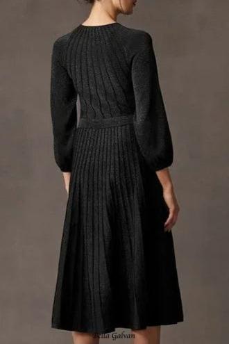 Flowering Girl Women Knitted Dress in Black Metallic Midi